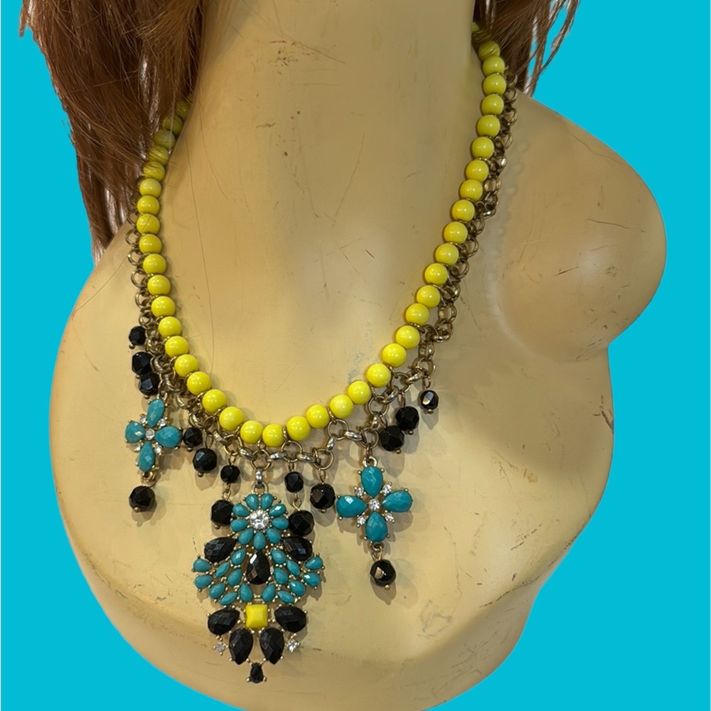 💗BARRY Yellow Turquoise Black‎ Statement Necklace